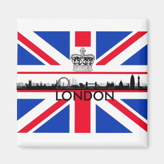 Imán Londres Inglaterra Ciudad Silueta Bandera Union Ja (Frente)