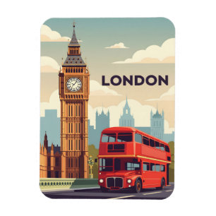 Imán Londres vintage con Big Ben y autobús rojo