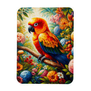 Imán Loro de conure Sun con flores de colores