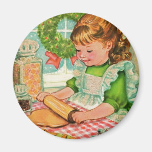 Imán Los Chicas Vintage De Navidad De 1950 Hacen Cookie