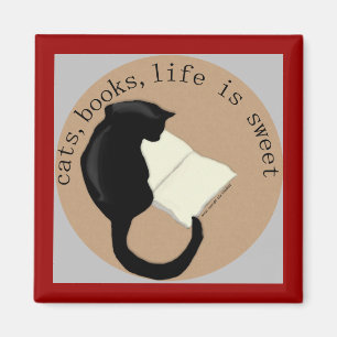 Imán Los gatos, libros, vida son v2 dulces