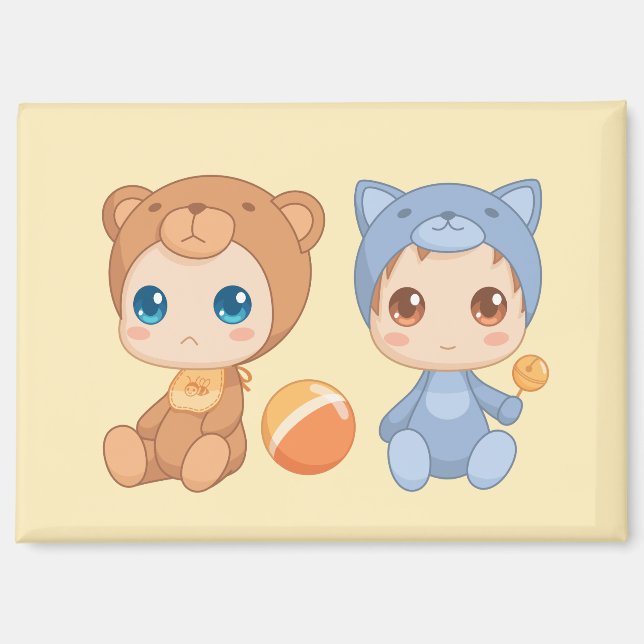 Imán Los gemelos bebes llevan traje de gato encolerizad (Anverso)