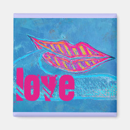 Imán Los labios rosados y una palabra baloon o lengua