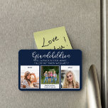 Imán Los nietos citan 3 foto instantánea azul<br><div class="desc">Añade tus propias fotos a este imán flexible. El poema de los nietos dice "Los nietos llenan un lugar en tu corazón que no sabías que estaba vacío" con letras a mano con corazones de amor. La plantilla de fotos está configurada para agregar 3 fotos, que se muestran en formato...</div>