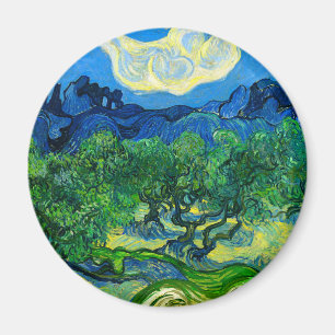 Imán Los olivos de Van Gogh en un paisaje montañoso