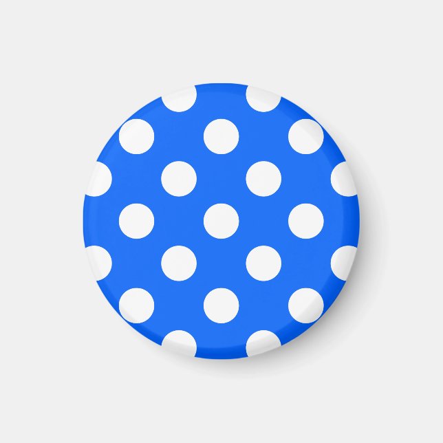Imán Los puntos de polka blanco sobre el azul real (Frente)