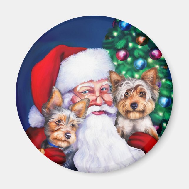 Imán Los yorkies de Santa a los Navidades (Frente)