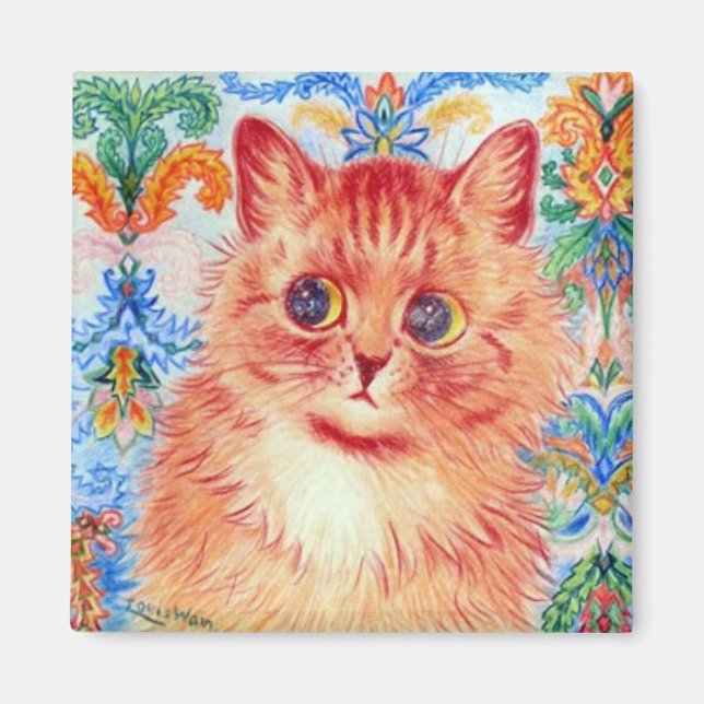 Imán Louis Wain lindo gato con patrones abstractos detr (Frente)