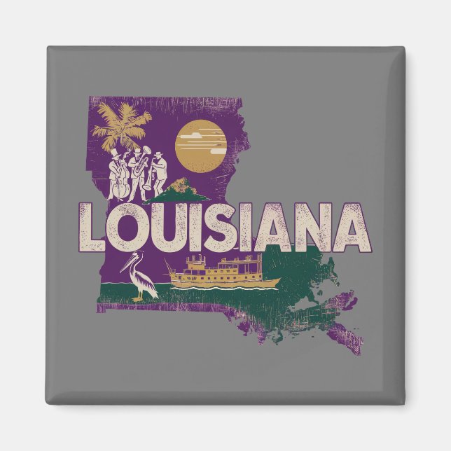 Imán Louisiana Retro State Silhouette (Frente)