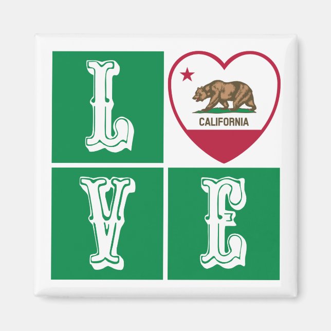 Imán Love California Republic State Flag Heart Pride (Frente)
