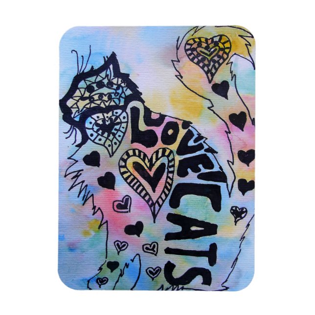 Imán Love Cats Kitty Watercolour Birthday Magnet (Vertical)