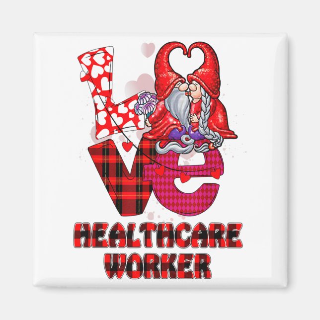 Imán Love Gnome Healthcare Worker Valentines Day Heart  (Frente)