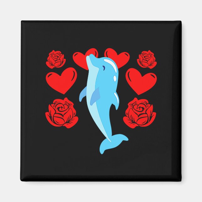 Imán Love Heart Valentines Day Roses Dolphin Boys Kids  (Frente)