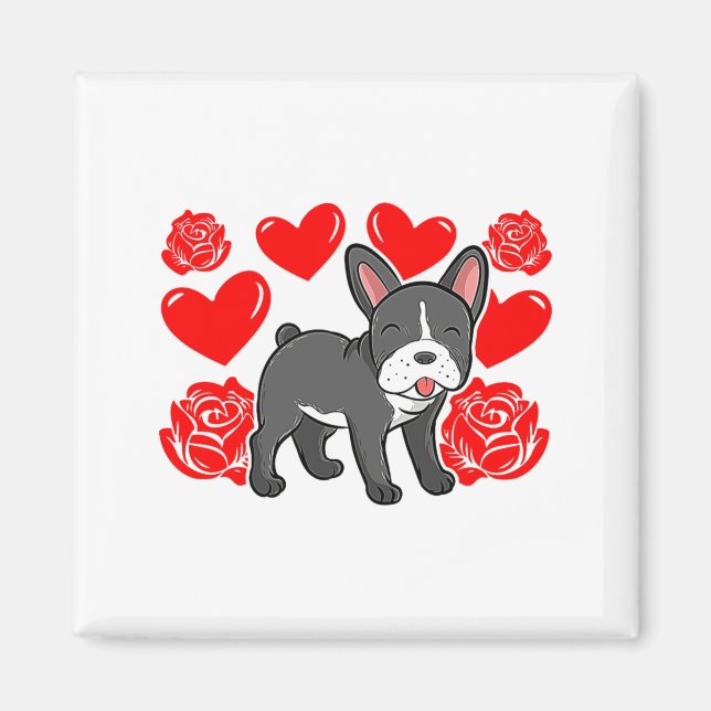Imán Love Heart Valentines Day Roses French Bulldog Bo  (Frente)