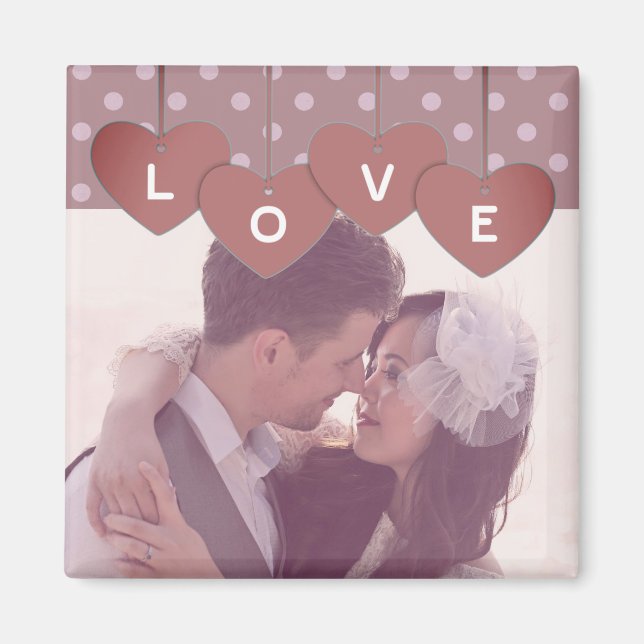 Imán Love Hearts Banner Romantic Overlaid Custom Photo (Frente)