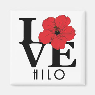 Imán LOVE Hilo Hawaii Red Hibiscus