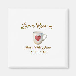 Imán Love is Brewing white coffee mug heart bridal show