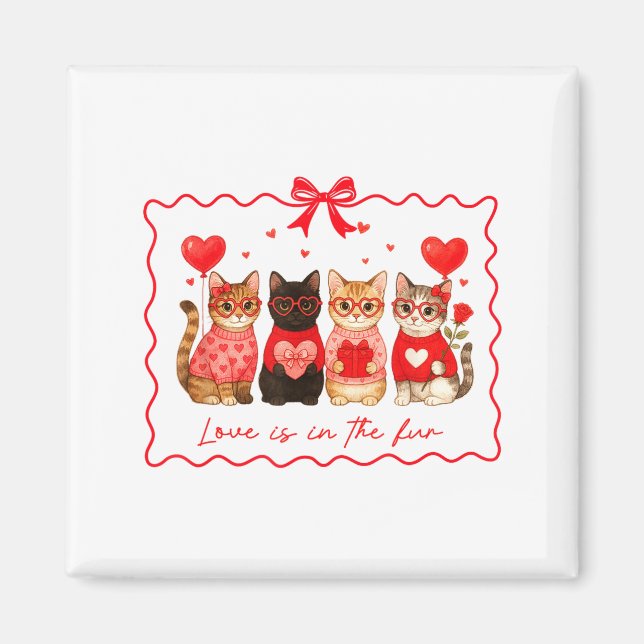 Imán Love Is In The Fur Cat Lovers Valentines Cute Cats (Frente)