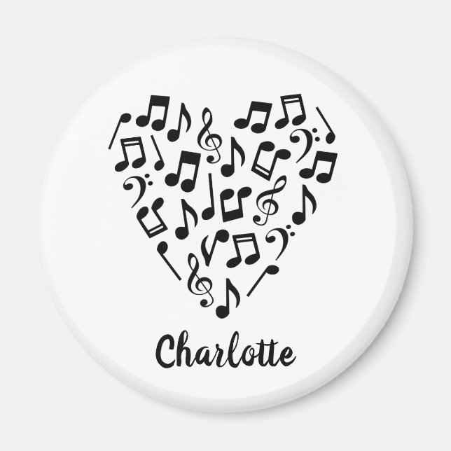 Imán Love Music Black Music Notes Heart Name Magnet (Frente)