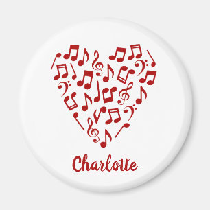 Imán Love Music Heart of Red Music Notes with Name