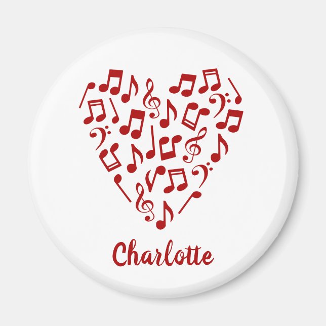 Imán Love Music Heart of Red Music Notes with Name (Frente)
