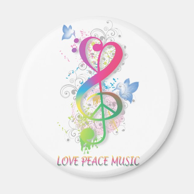 Imán Love Peace Music Splatter swift flores pájaros (Frente)