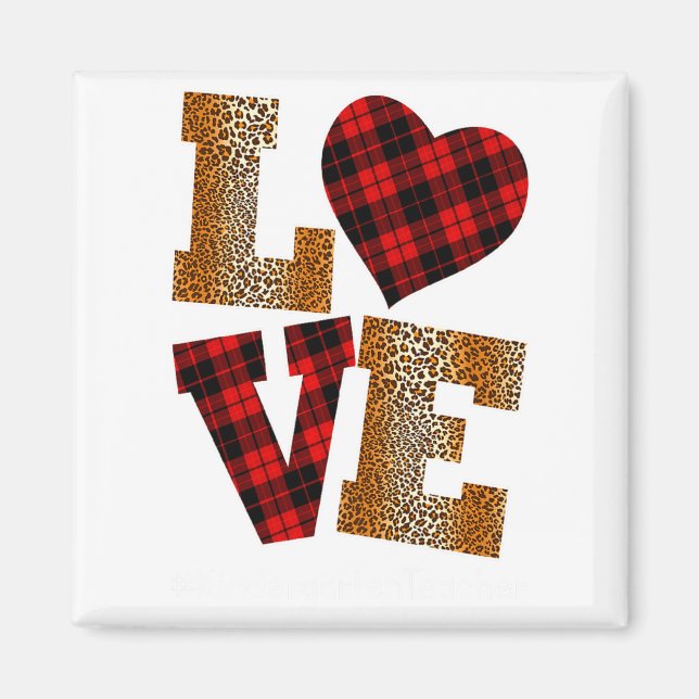 Imán Love Plaid Red Leopard Kindergarten Teacher Valent (Frente)