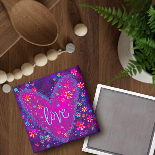 Imán Love Purple Hearts Floral Trendy Inspiring