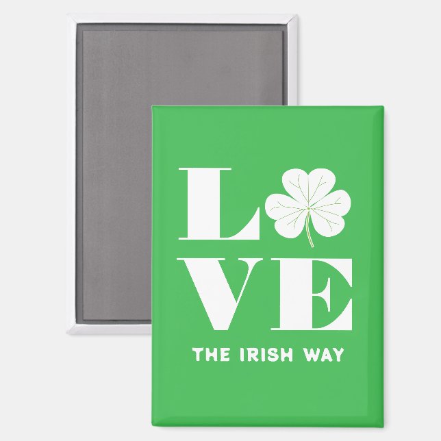 Imán Love Shamrock Clover Irlanda Personalizado blanco  (Anverso/Reverso)