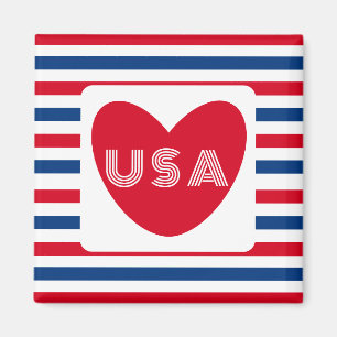 Imán Love the USA Patriotic Red White Blue Fun Heart