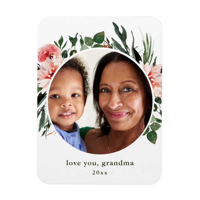 Imán Love You Grandma Greenery Photo (Vertical)