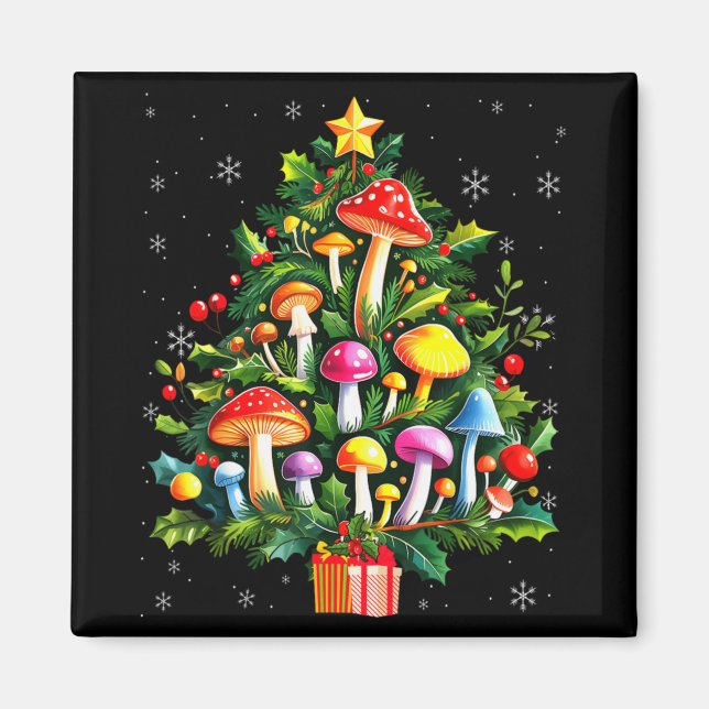 Imán Lover Xmas Mushroom Christmas Tree T Shirt  (Frente)