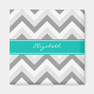 Imán Lt Gris Med Gris Blanco Chevron Azul Turquesa Mono
