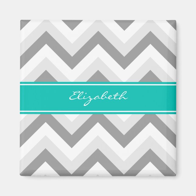 Imán Lt Gris Med Gris Blanco Chevron Azul Turquesa Mono (Frente)