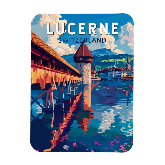 Imán Lucerne Suiza Viaje al arte Vintage (Vertical)