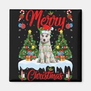 Imán Luces Árbol Navidad Santa Husky Siberiano Perro Na