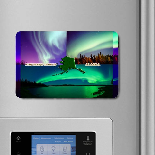 Imán Luces boreales del Collage de Alaska (Northern Lights of Alaska Collage Flexible Magnet)