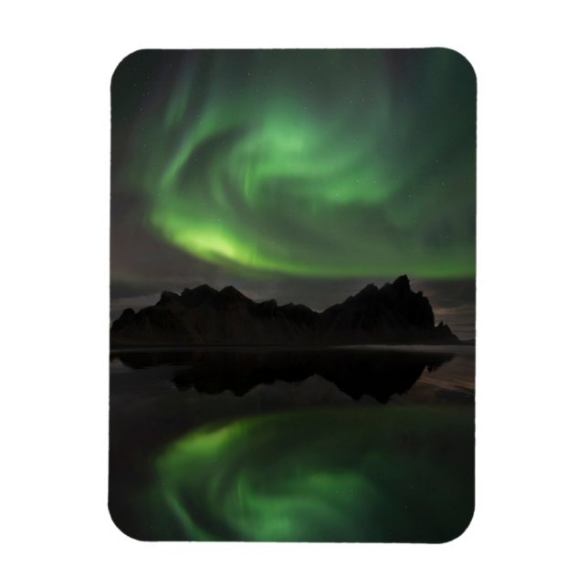 Imán Luces boreales | Vestrahorn Beach Hofn, Islandia (Vertical)