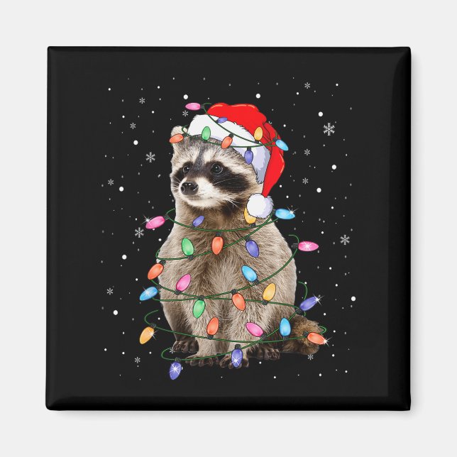 Imán Luces de árbol de Navidad de mapache lindo pijama  (Frente)