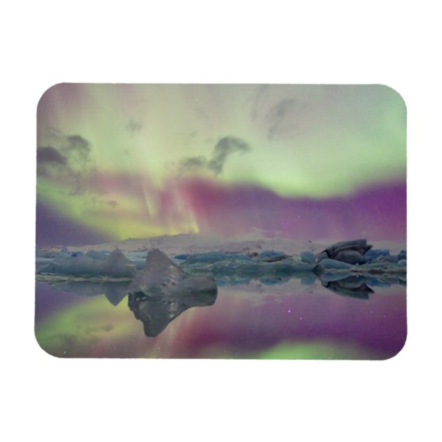 Imán Luces de Aurora reflejan laguna | Islandia (Horizontal)