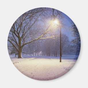 Imán Luces de calle cubiertas de árboles de nieve