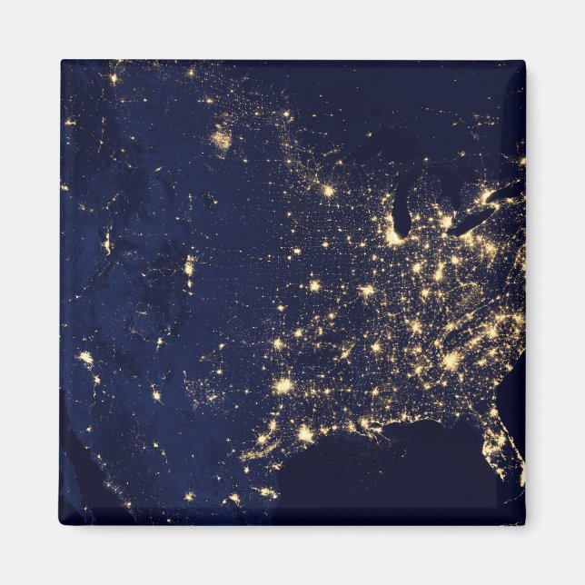 Imán Luces De La Ciudad De Estados Unidos De Noche. (Frente)