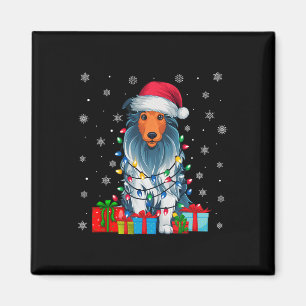 Imán Luces de Navidad feas de perro de Santa Hat con la