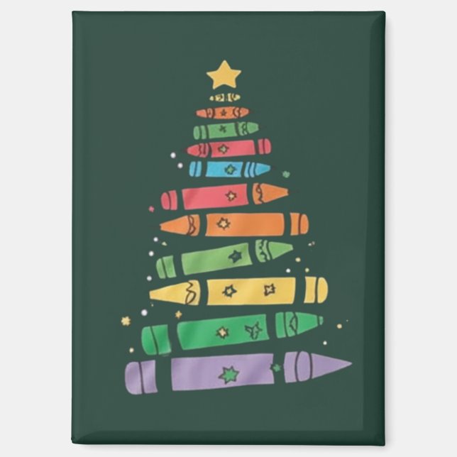 Imán Luces de Navidad Profesora Crayón Árbol Navideñas  (Anverso)