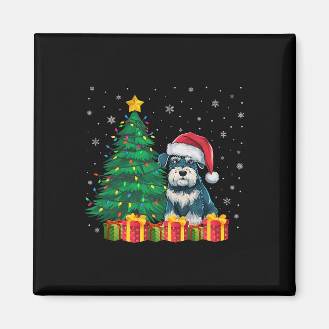 Imán Luces de Navidades del Schnauzer Santa Hat en mini (Frente)