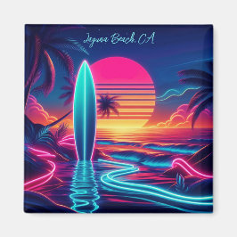 Imán Luces de neón de la tabla de surf del atardecer-