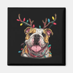 Imán Luces de reno de Santa English Bulldog Navidad