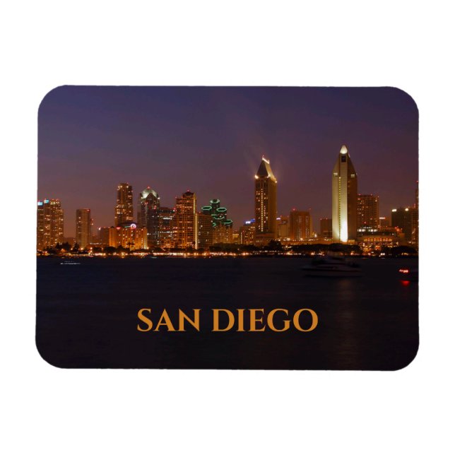Imán Luces nocturnas del Skyline de San Diego en la bah (Horizontal)