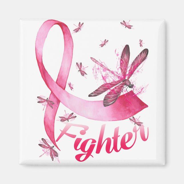 Imán Luchador Libélula Cinta Rosa Cancer de Mama (Frente)