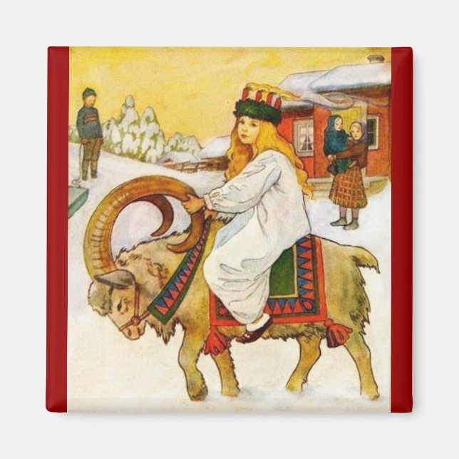 Imán Lucia montando una cabra Navidad (Frente)